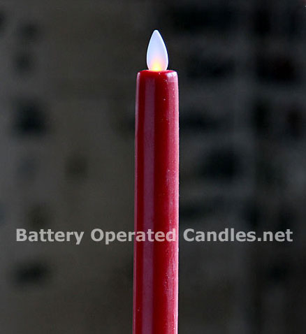 6 Inch Red Moving Flame Battery Operated Taper Candle - Timer - Buy Now