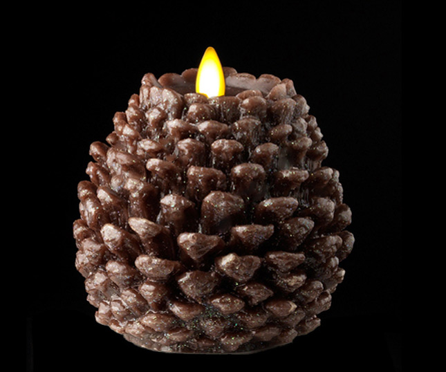 Moving Flame 45 Inch Brown Glitter Pine Cone Flameless Candle Remote Ready Timer Buy Now 4505