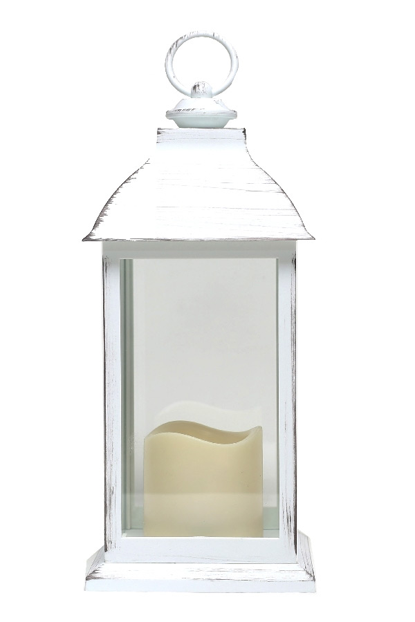 Battery Operated Brushed White Candle Lantern - 9.25 Inch 5 Hour Timer