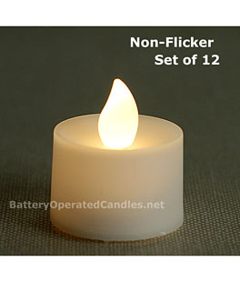 Tall No Flicker Flamless Tea Lights Warm White LED Battery Operated Set of 12