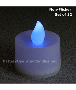 Tall No Flicker Flameless Tea Lights Blue LED Battery Operated Set of 12