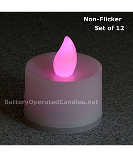 Tall No Flicker Flameless Tea Lights Pink LED Battery Operated Set of 12