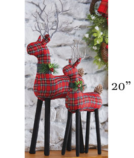 Red Plaid Deer Figurine - 20.5 Inch