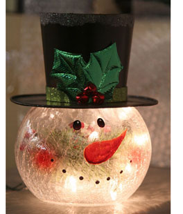 Lighted Crackle Glass Snowman - 8 Inch Electric