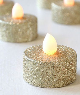 Gold Glitter Tealights - Flameless Set of 4 With Amber Flicker
