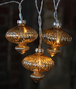Battery Operated Set of 10 Gold LED Mercury Glass Lights