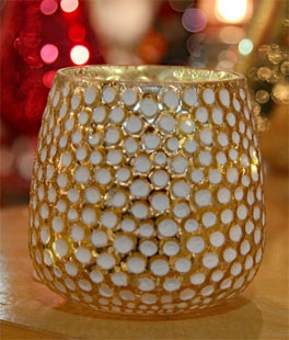 Gold With White Votive Holder With Lights - Battery Operated 4 Inch