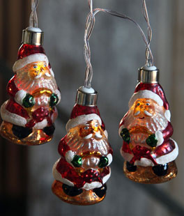 Battery Operated Antique Santa Glass String Lights - 10 Lights