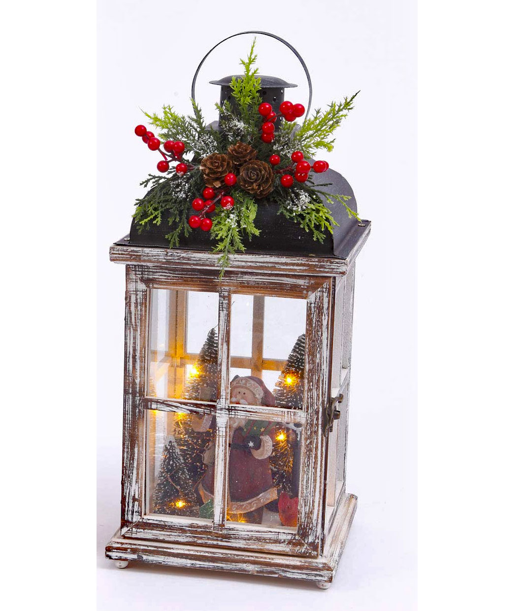 Battery Operated Lighted Wood Lantern - Santa Clause Christmas Scene 15 ...