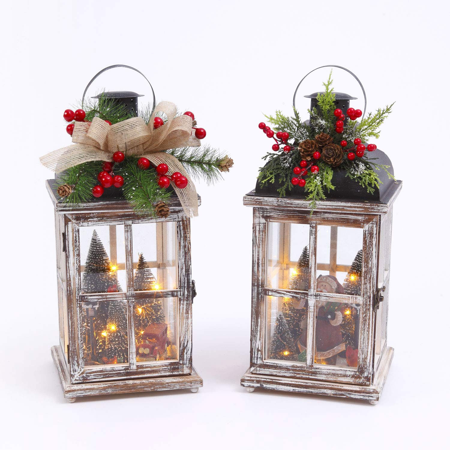 Battery Operated Lighted Wood Lantern - Santa Clause Christmas Scene 15 ...