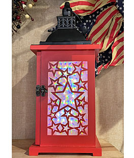 Red Battery Operated Lighted Wood & Metal Americana Hologram Lantern - 13 Inch