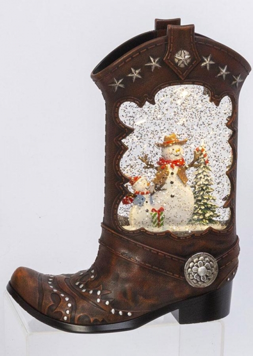 Cowboy Boot Lighted Water Lantern With Frosty The Snowman In