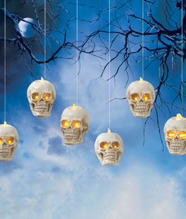 Lighted Hanging Skulls Set of Six With Remote Control Indoor-Outdoor