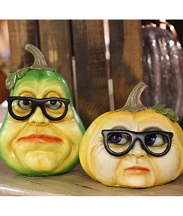 Resin Halloween Pumpkin Heads With Glasses - Set of 2