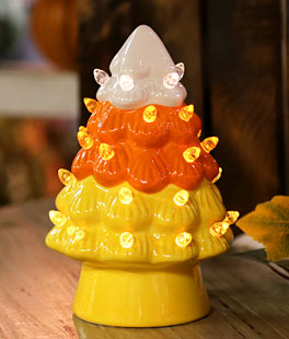 Candy Corn 6.5 Inch Lighted Dolomite Halloween Ceramic Tree - Battery Operated