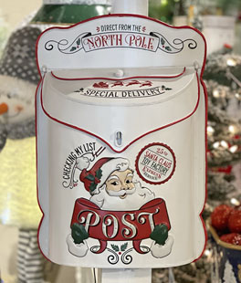 White Metal North Pole Post Mail Box 15.35 Inch Tall