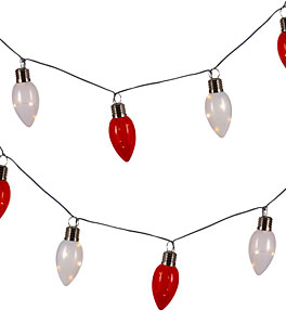 Battery Operated Red and White Lighted Bulb Garland 10 Count