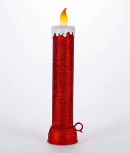 18 Inch Battery Operated Red Glitter Pillar  With Fireglow Flame Effect