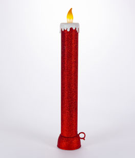 23.6 Inch Battery Operated Red Glitter Pillar  With Fireglow Flame Effect