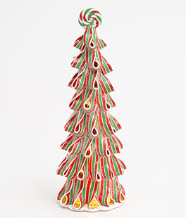 Lighted Peppermint Candy Ribbon Tree Red, Green and White - Battery Operated 13.5 Inch