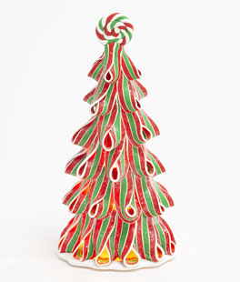 Lighted Peppermint Candy Ribbon Tree Red, Green and White - Battery Operated 9.5 Inch