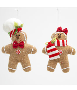 6 Inch Plush Holiday Gingerbread Ornaments St of 2 Assorted - NEW 2024