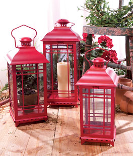 Set of 3 Red Candle Lanterns - 14 - 17 - 20 Inch