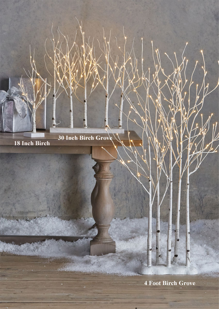 4 Foot Lighted Birch Grove - 175 Lights With Rounded Base