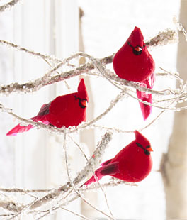 Cardinal Red Bird Clip On Ornaments - 4 Inch Set of 3