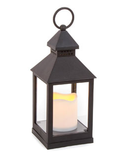 Battery Operated Matt Black Candle Lantern - 9.5 Inch With Timer