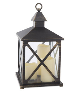 Black 3 LED Candle Lantern with Gold Brushing: 12.5 Inch With Timer