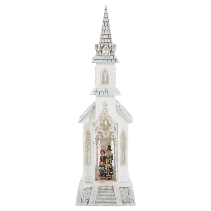 18 Inch Lighted Church with Carolers - Glitter Water Lantern - Timer ...