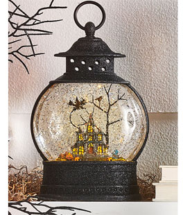 10 Inch Lighted Haunted House Water Lantern In Swirling Glitter