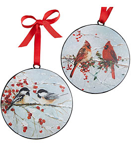 Cardinal and Chickadee Ornament 6 Inch  - Set of 2 Double Sided