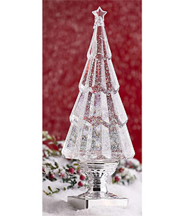 Clear Lighted Tree Water Lantern Acrylic Snow Globe With Silver Base - Timer