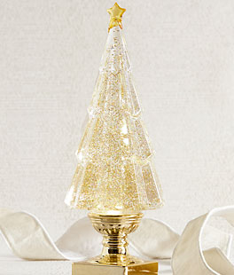 Gold Lighted Tree Water Lantern Acrylic Snow Globe With Gold Base - Timer