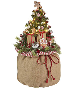 Lighted Tree With Gingerbread In Burlap Bag - 20 Inch