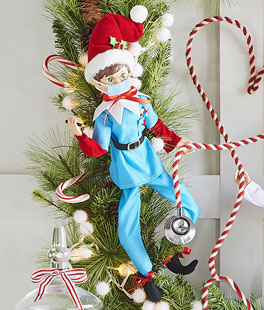 Healthcare Worker Posable Elf in Blue Scrubs 16 Inch