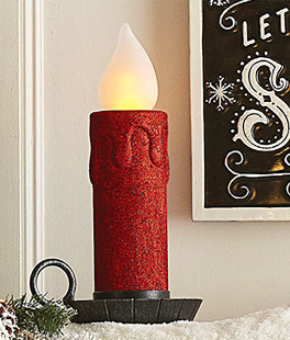 17.5 Inch Large Flickering Flame Red Glitter Christmas Candle