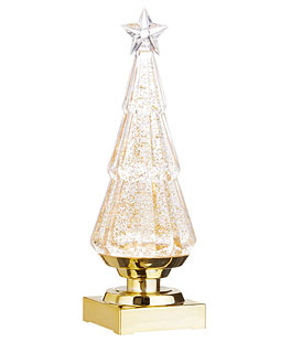 11.75 Inch Gold Lighted Tree Water Lantern Acrylic Snow Globe With Gold Base