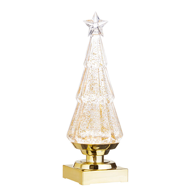 Raz 2022 Holiday Water Lanterns 13.75 Lighted Swirling Glitter Tree Gold