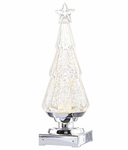 11.75 Inch Clear Lighted Tree Water Lantern Acrylic Snow Globe With Silver Base