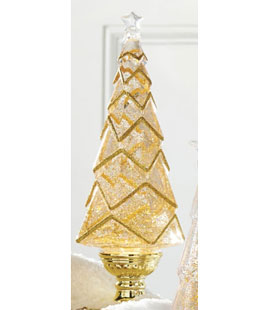 Gold Pedestal Lighted Candle Swirling Glitter – Santa Claus