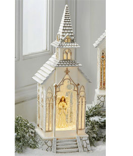 13 Inch Angel In Lighted Water Lantern Church With Swirling Glitter - USB Cord Included