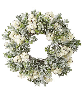 10 Inch Mistletoe Berry Boxwood Wreath - Candle Ring