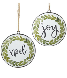 Joy and Noel Christmas Ornament 6 Inch - Set of 2 Double Sided
