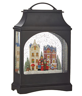 Town Scene Musical Lighted Water Lantern With Swirling Glitter - USB Cord Included