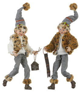 Christmas At The Lodge Fawn Elf Posable Figurine, Set of 2 Assorted