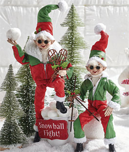 Snow Skiing 16 inch Posable Elf Figurine, Set of 2 Assorted
