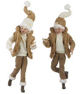 16 inch Winter Cottage Cozy Posable Elf Figurine, Set of 2 Assorted